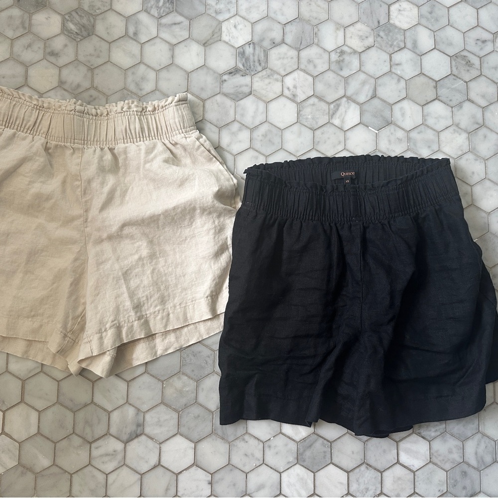 Set of 2 - Quince 100% European Linen High Waisted Shorts